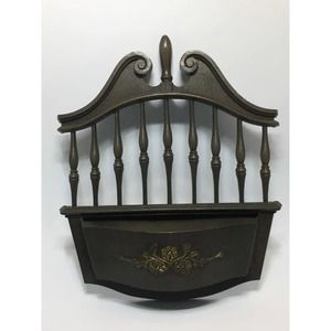 Wall Pocket Mail Holder Faux Wood Vintage 70s Plastic Post Scroll Homco 16x13